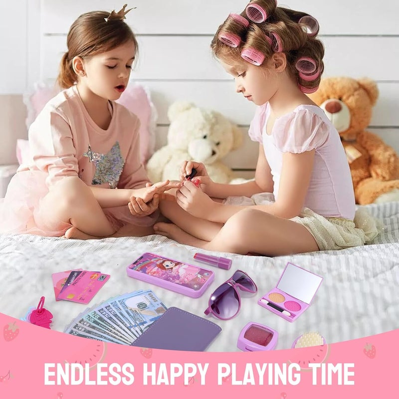 Mytothfy Pretend Play Purse for Little Girls, Toddler Purse with Pretend Makeup Toys for Toddlers, Princess Pretend Play Purse Toys, Kids Purse Toy Birthday Gift for Girls Age 3 4 5 6+ (Purple) - Image 5